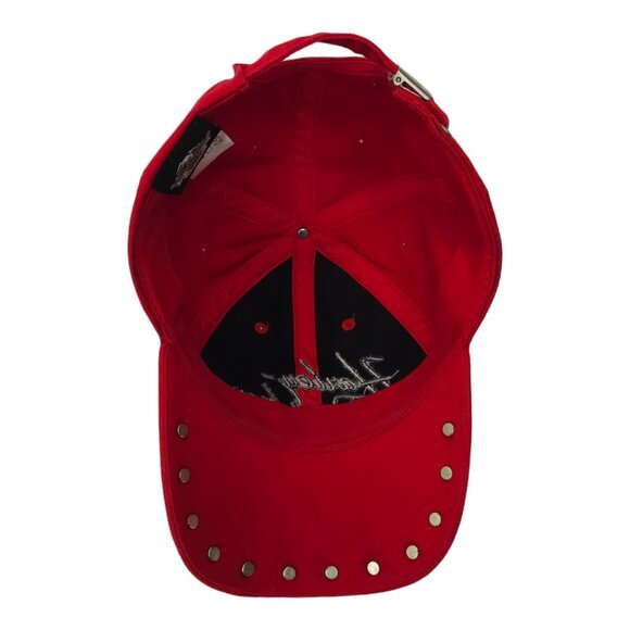 Harley Davidson Embroidered Red Adjustable Tuck Strap Cap Trucker Biker Hat Rive - Picture 5 of 14